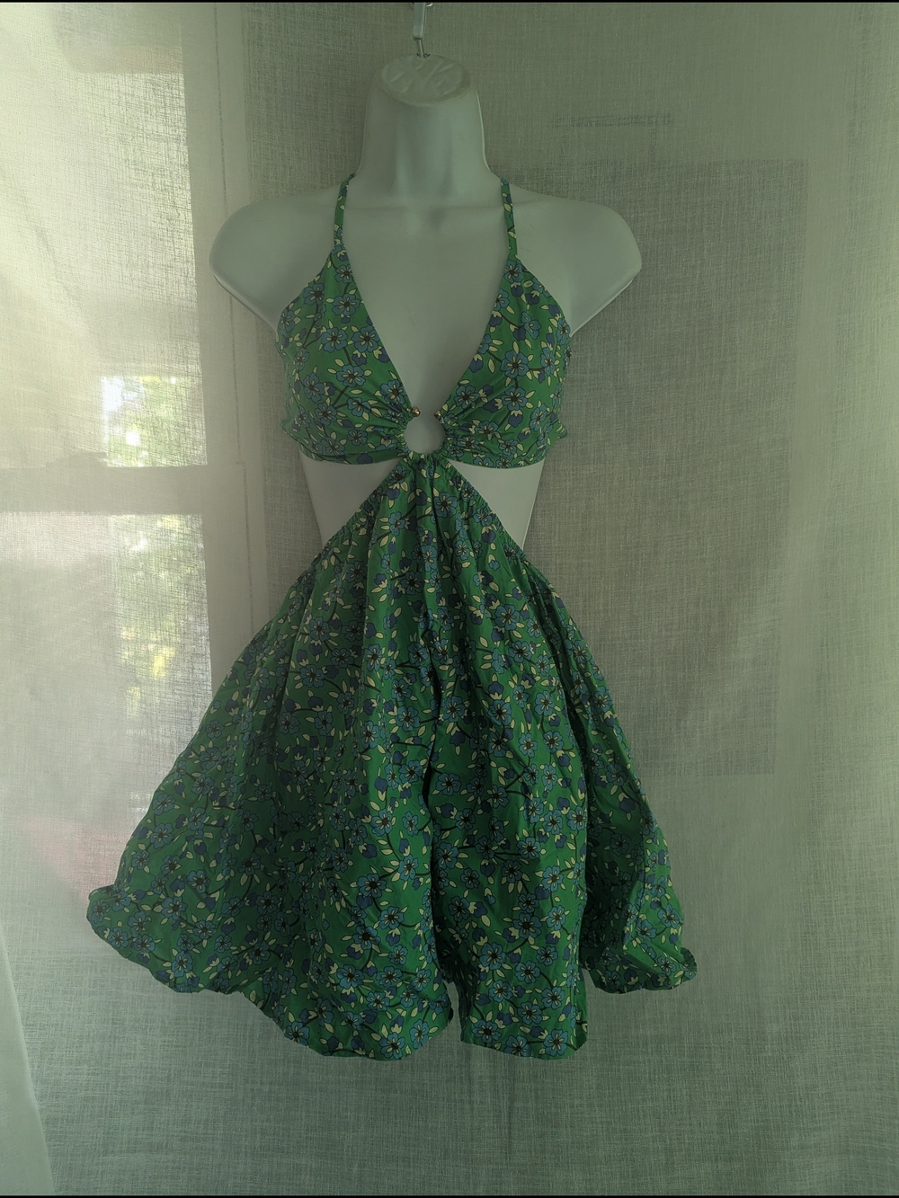 Just Quella Green Floral Halter Cut-Out Sundress
